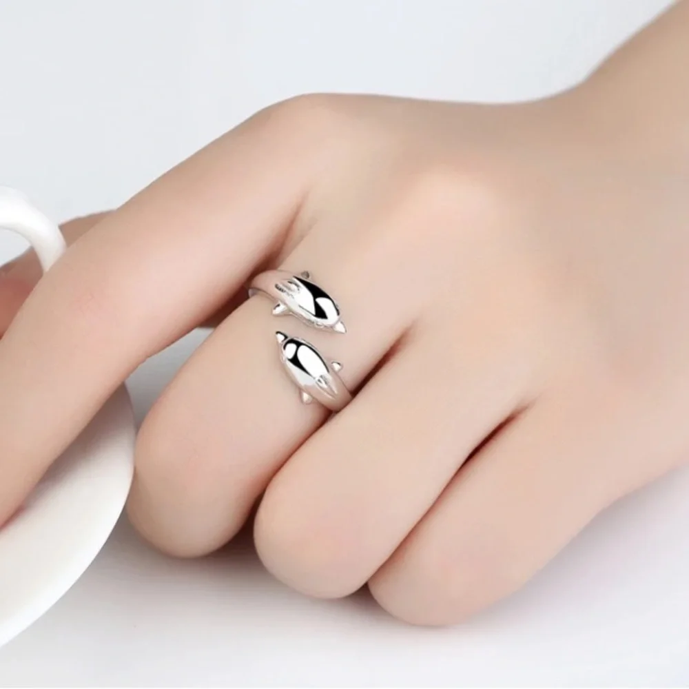 🌟 Double Dolphin Adjustable Ring